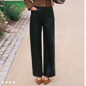 The Colette Faux Leather Full-Length Wide-Leg Pants by Maeve SZ 6